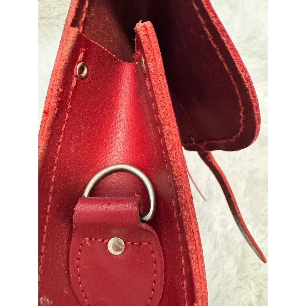 Zatchels Red Leather Satchel Messenger Bag Handmade in England 14.5 Inch